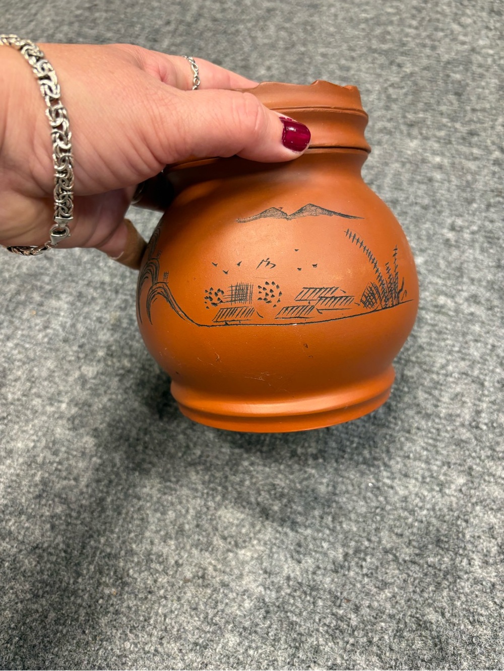 Vintage Chinese Zisha Pottery/ Yi-Xing Tea Caddy with Lid Calligraphy